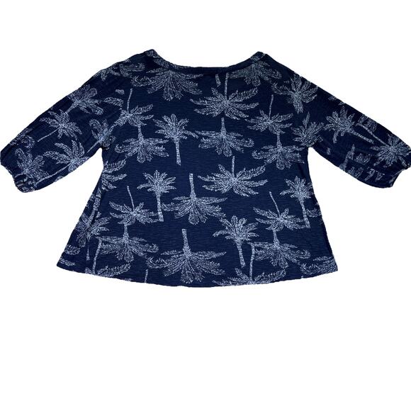 Palm Harbour Woman Knit V Neck Top Blue White Palm Trees 3/4 Sleeve Plus Size 2X - Picture 2 of 12